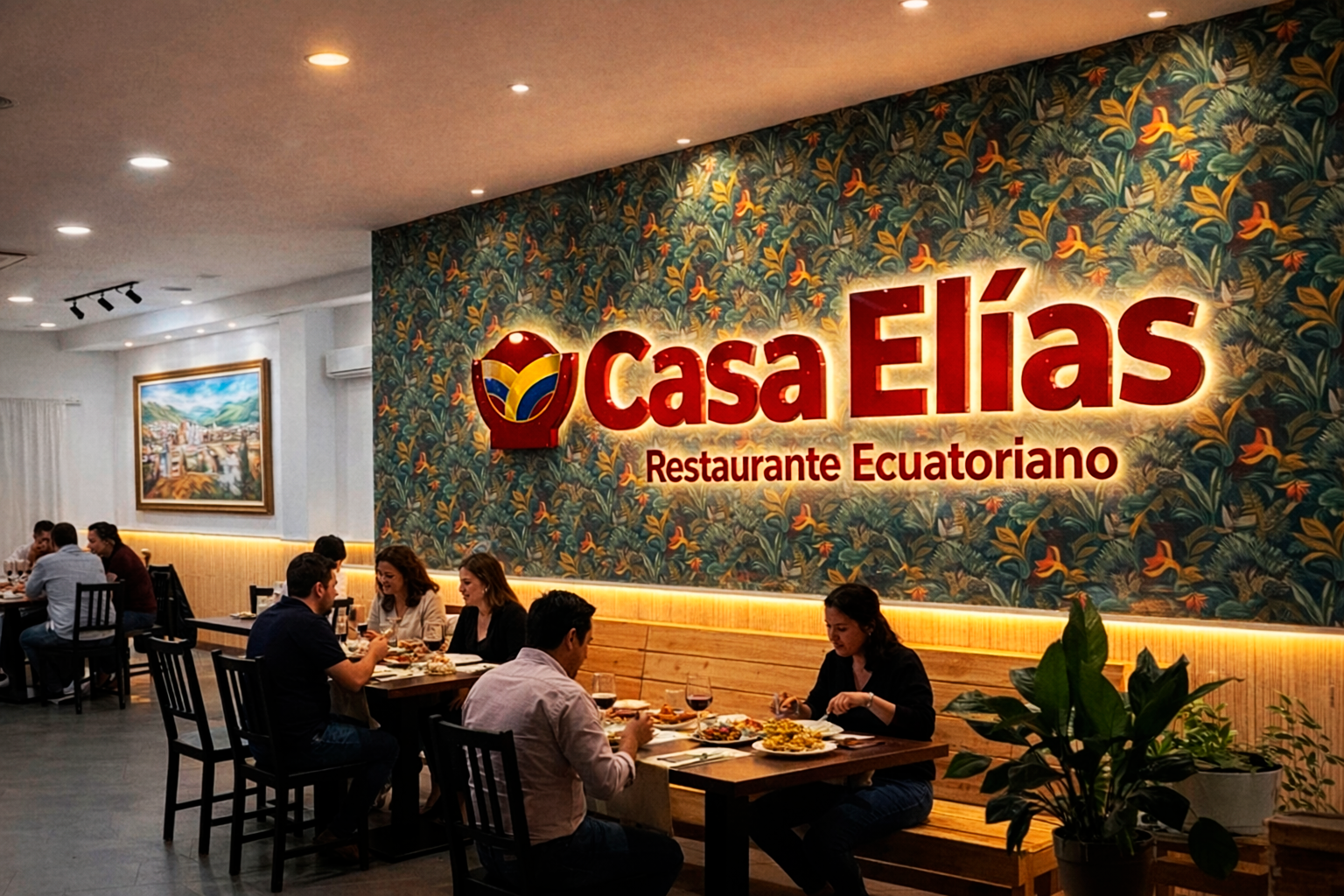 Cartel interior de Casa Elías con el salón en funcionamiento