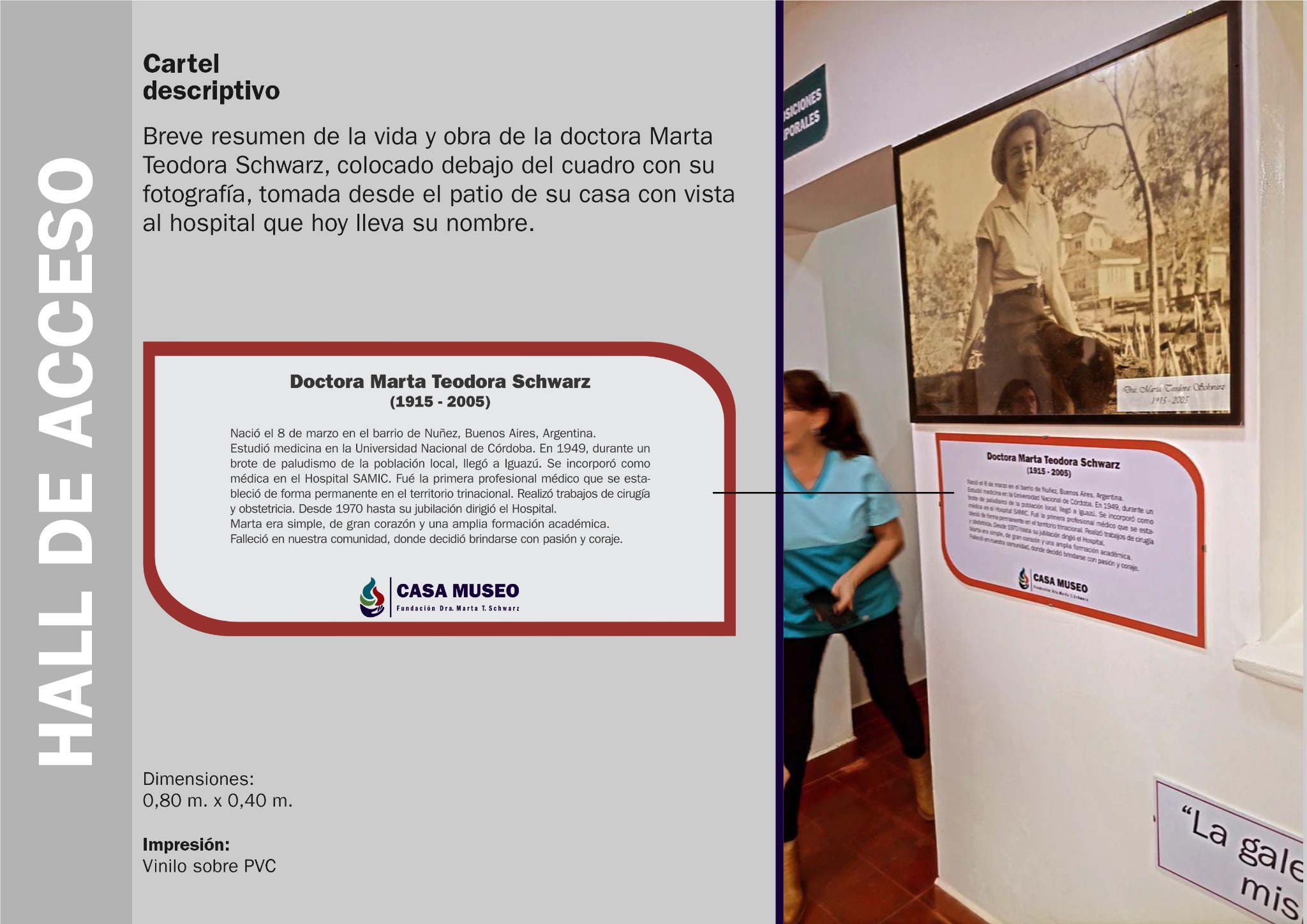 Cartel con una breve biografía de la doctora Marta Teodora Schwarz