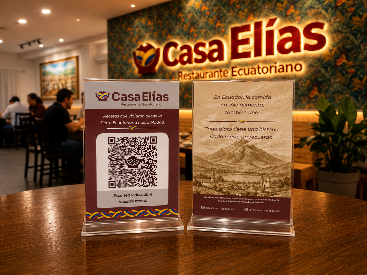 Aplicación de la identidad de Casa Elías en el menú QR del restaurante