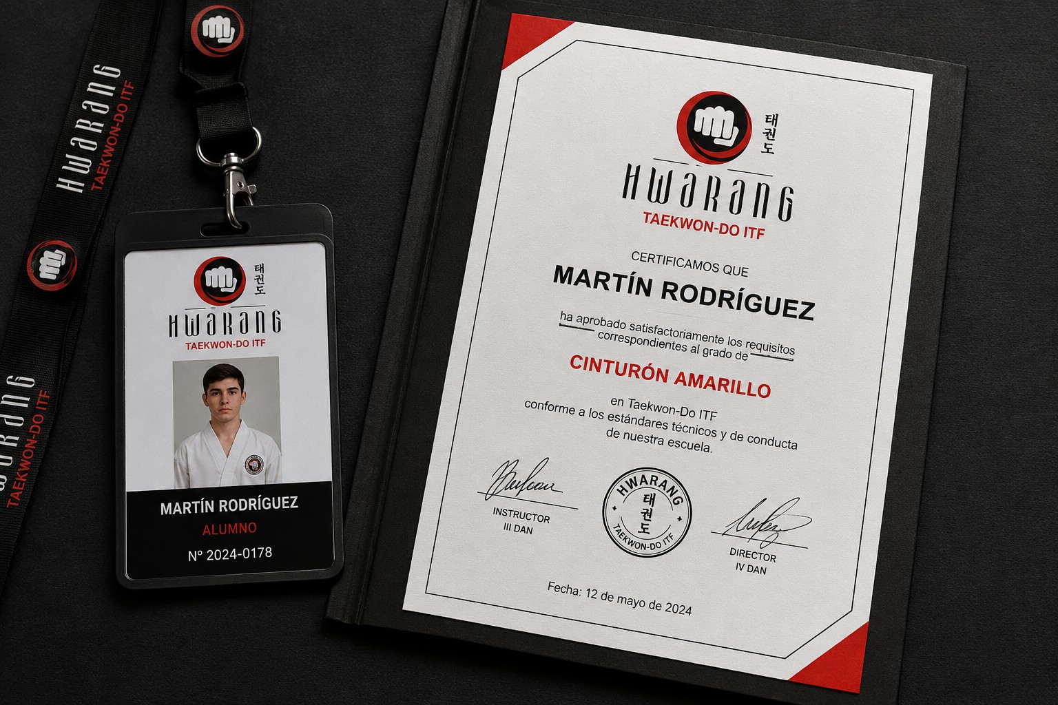 Credencial y certificado con la identidad institucional de Hwarang